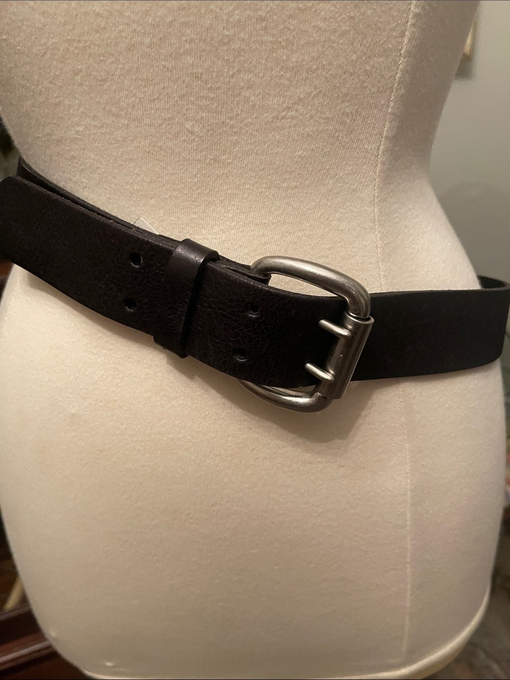 Fossil Dark Brown Leather Belt with Brushed Silver Double-Prong Buckle